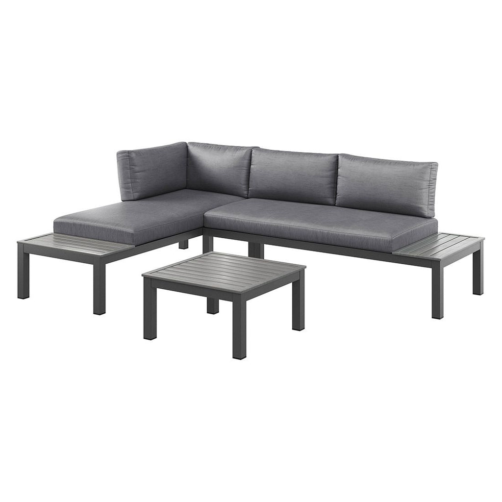 Hjørnesofa ute Morsum modulær med loungebord aluminium - OUTLIV bakside