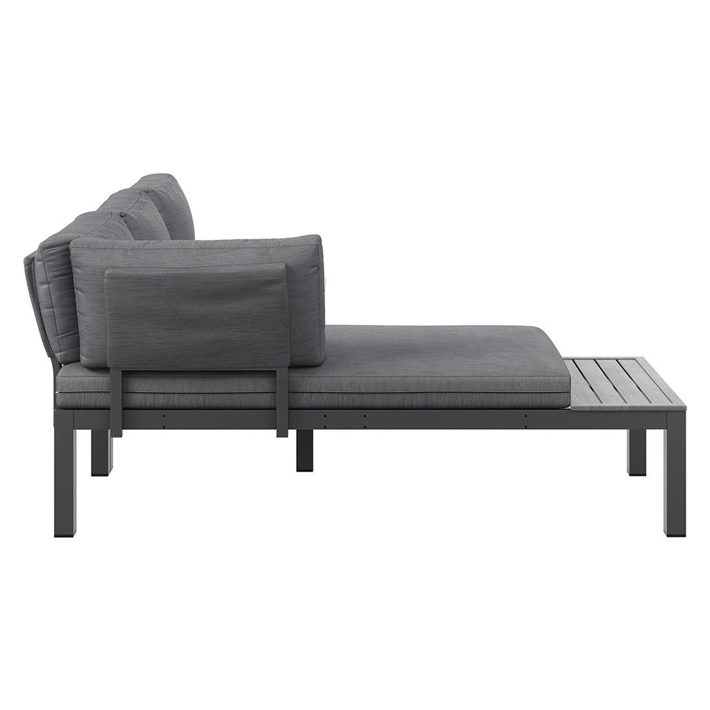 Nærbilde av bordplate på Hjørnesofa ute Morsum modulær med loungebord aluminium - OUTLIV