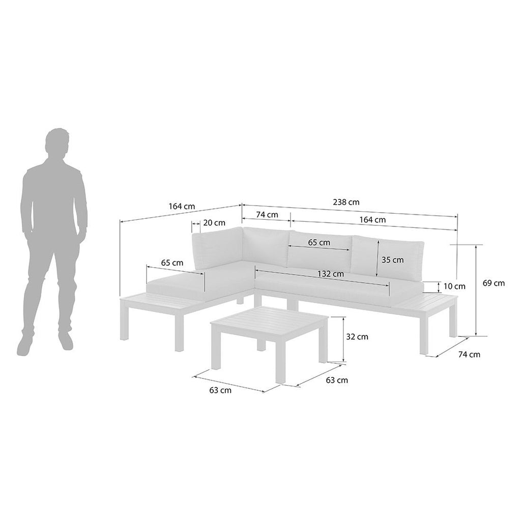 Hjørnesofa ute Morsum modulær med loungebord aluminium - OUTLIV.