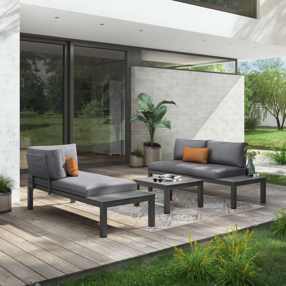 Hjørnesofa ute Morsum modulær med loungebord aluminium - OUTLIV.