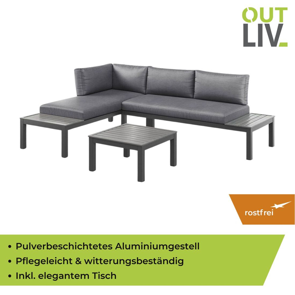 Hjørnesofa ute Morsum modulær med loungebord aluminium - OUTLIV.