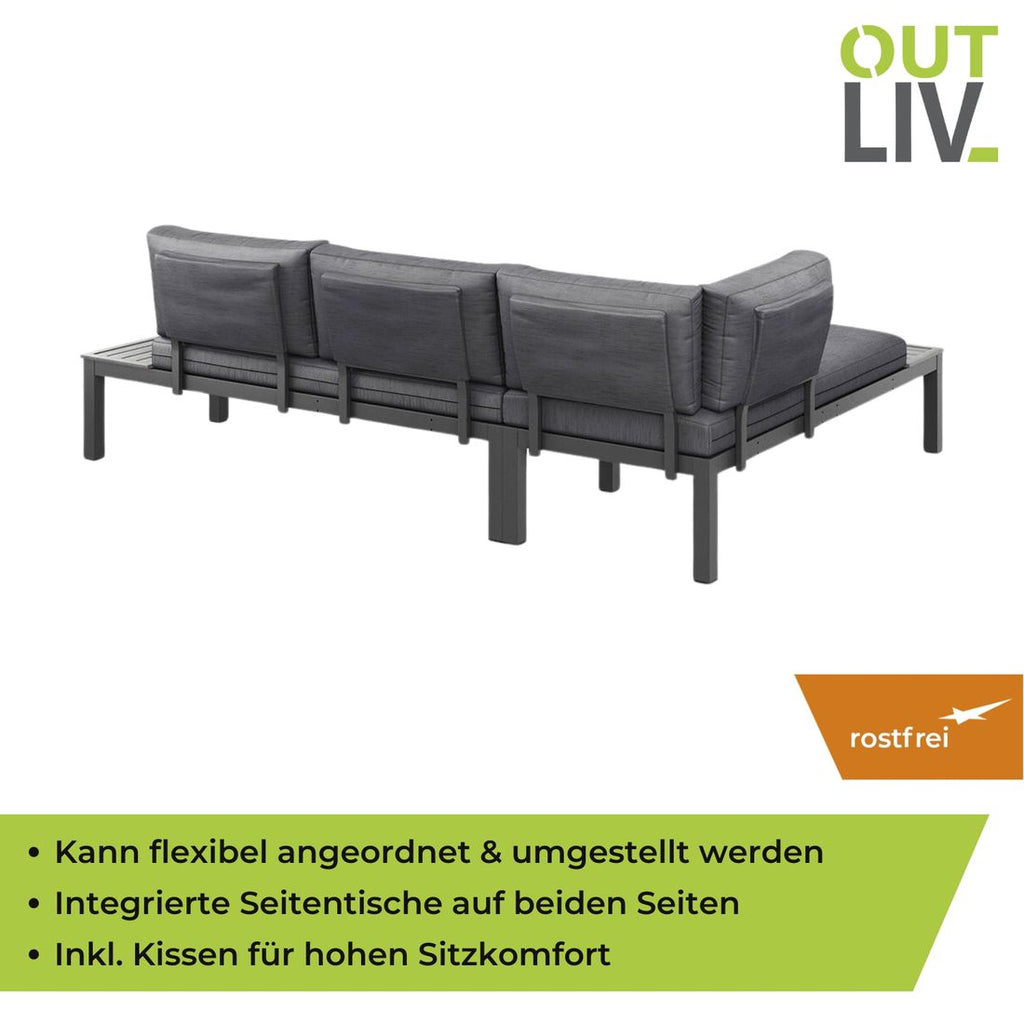 Hjørnesofa ute Morsum modulær med loungebord aluminium - OUTLIV.