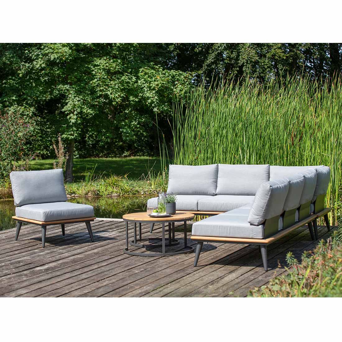 Hjørnesofa ute Serra aluminium/canvas 299x228 cm forfra