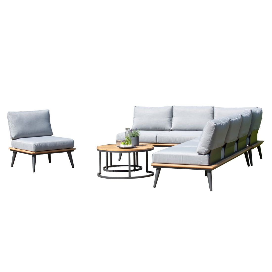 Oversikt av Hjørnesofa ute Serra aluminium/canvas 299x228 cm på uteområde