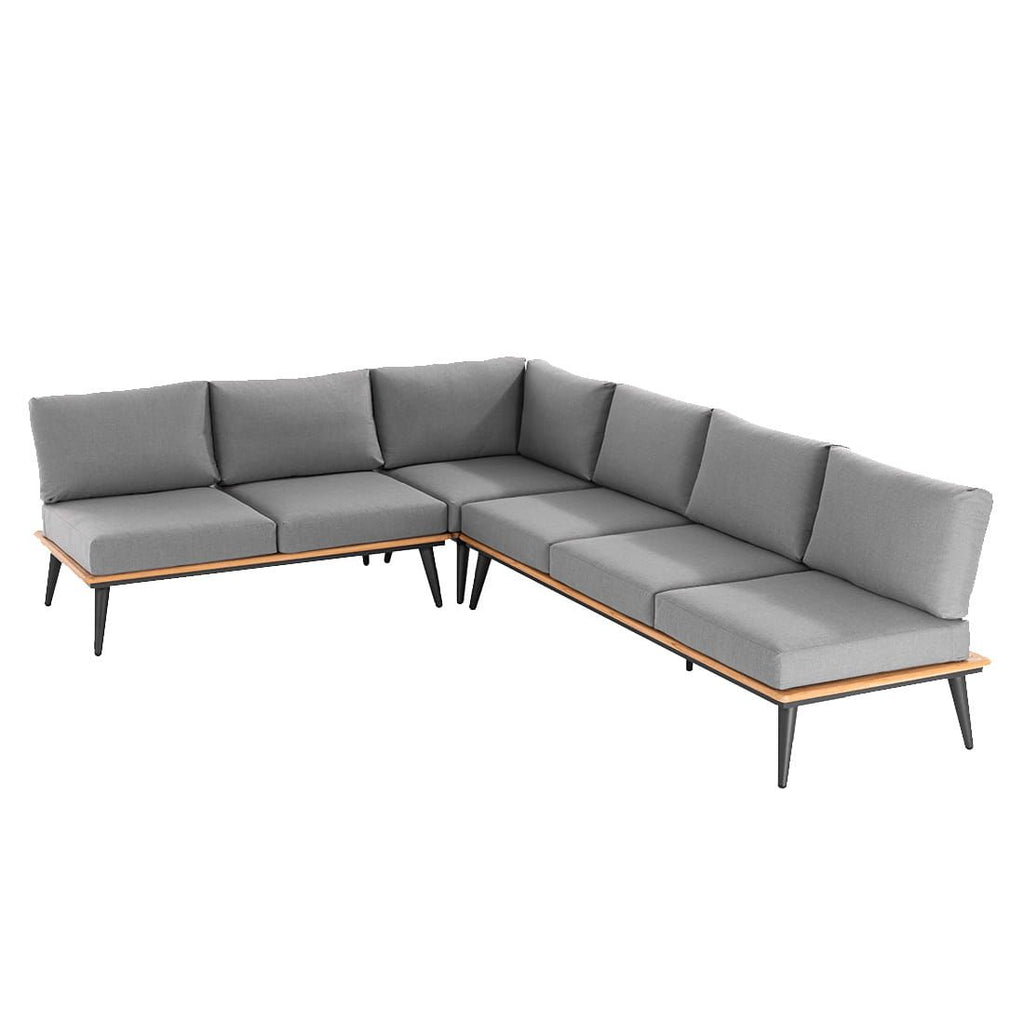 Montert Hjørnesofa ute Serra aluminium/canvas 299x228 cm på terrasse