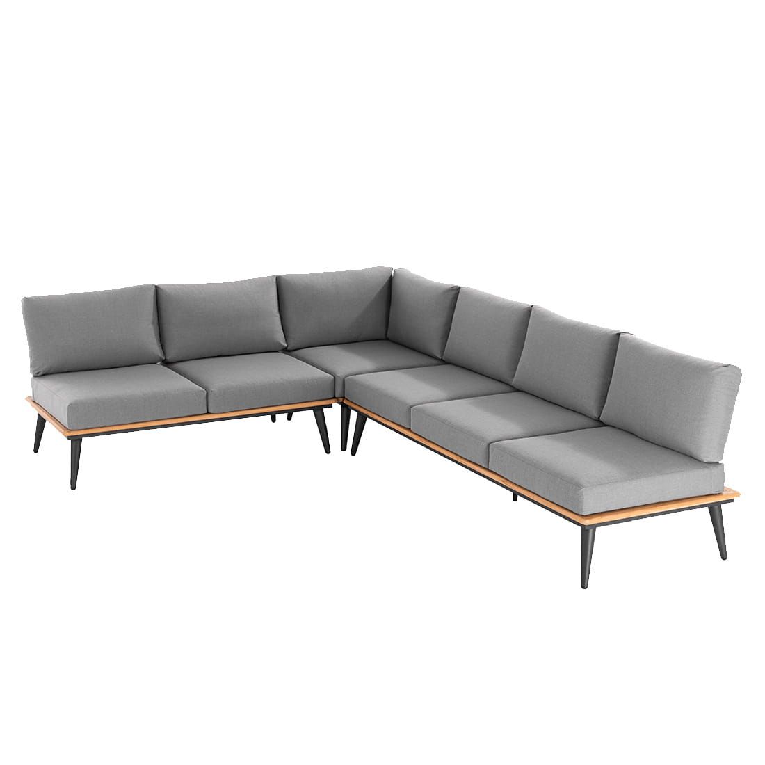 Montert Hjørnesofa ute Serra aluminium/canvas 299x228 cm på terrasse