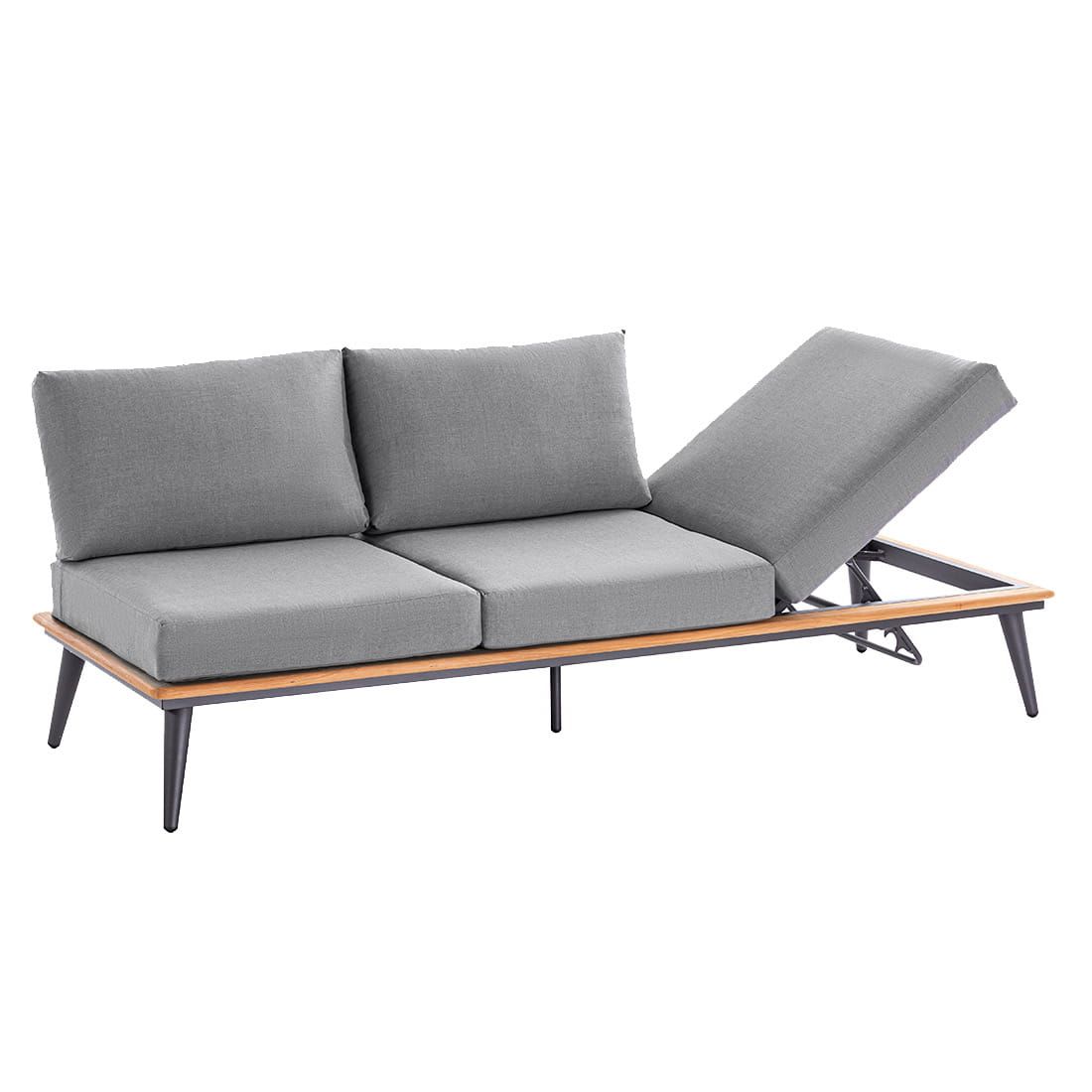 Nærbilde av armstøtte på Hjørnesofa ute Serra aluminium/canvas 299x228 cm