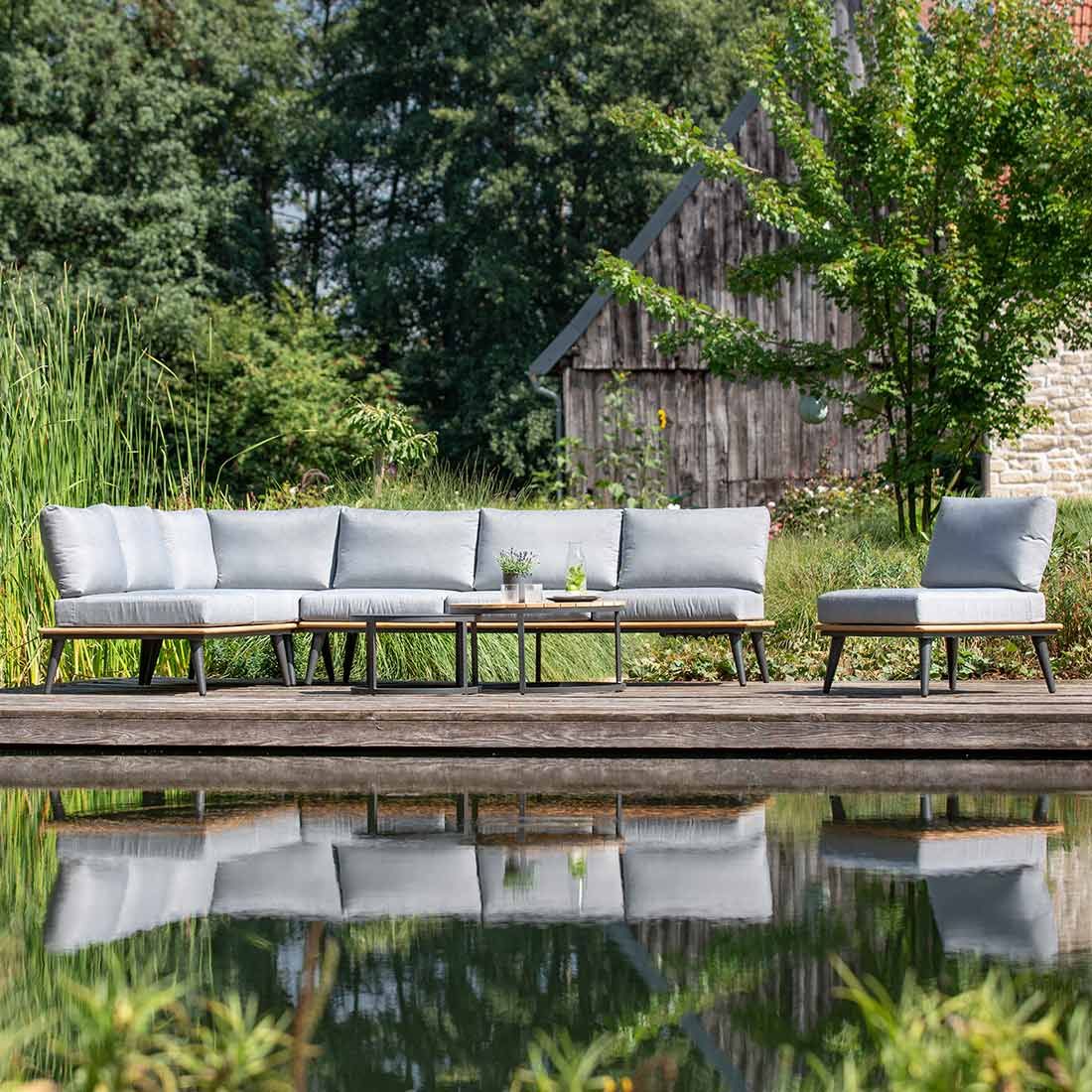 Hjørnesofa ute Serra aluminium/canvas 299x228 cm i antrasittfarge