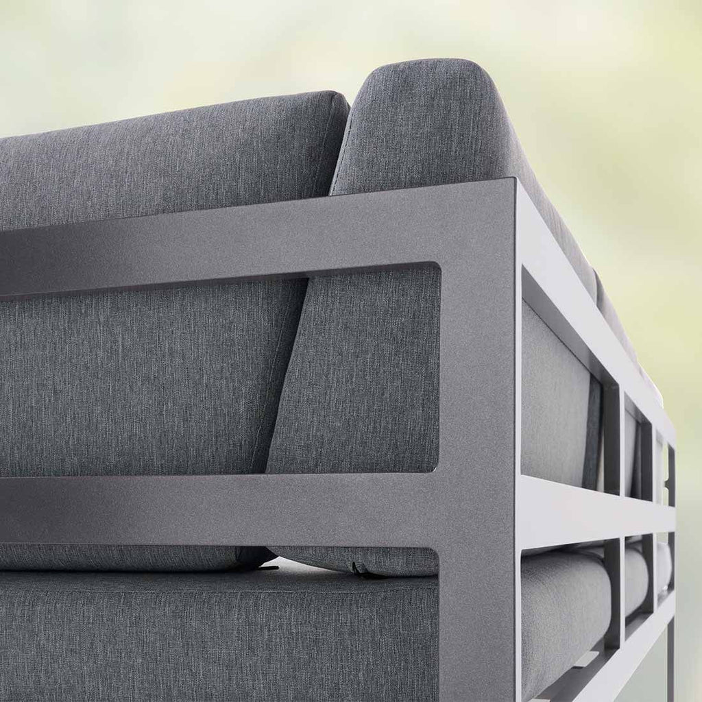 Visning av pute og stoff på Hjørnesofa ute Adelaide aluminium/Sunproof - Sieger