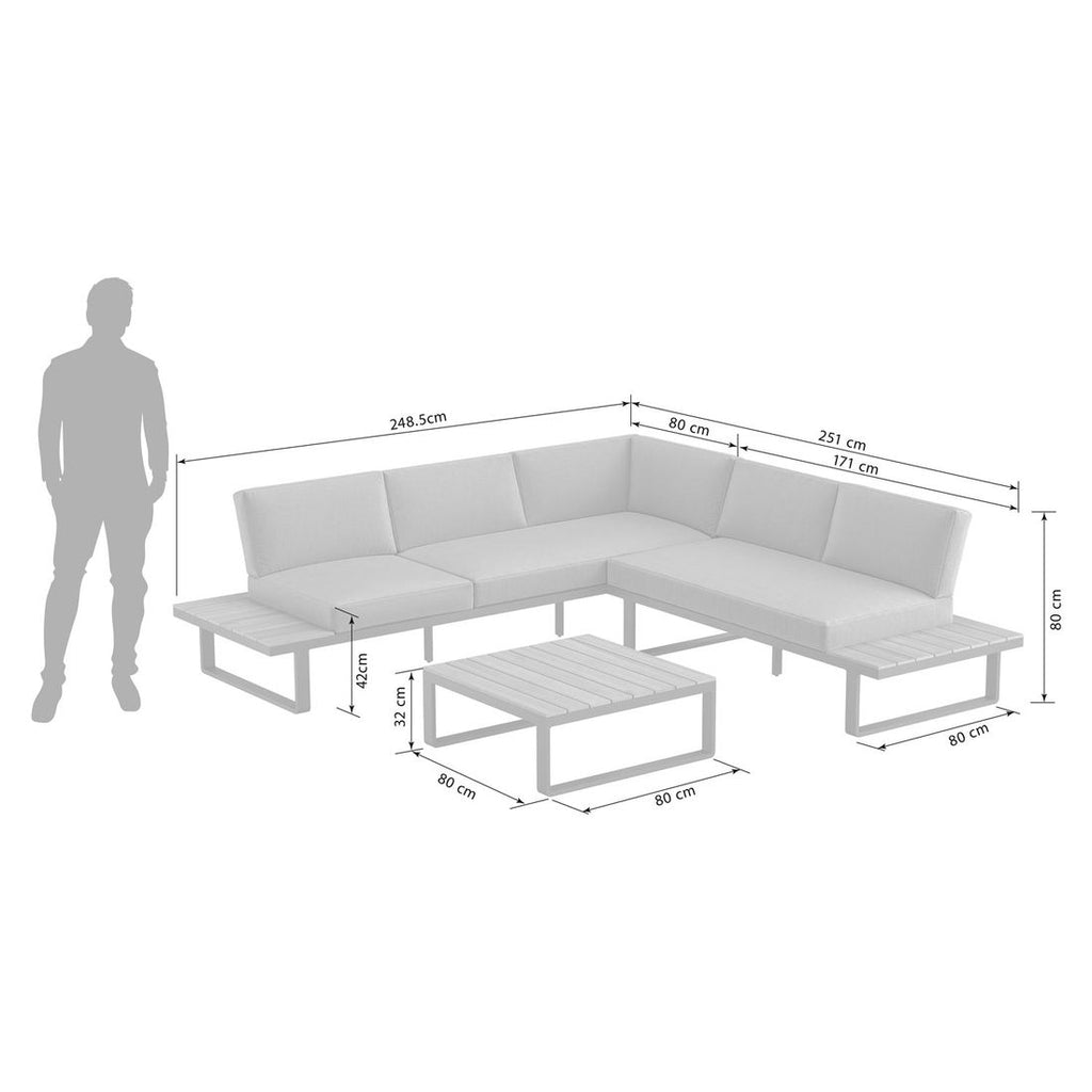 Detalj av aluminium ramme på Hjørnesofa ute Albufeira med loungebord