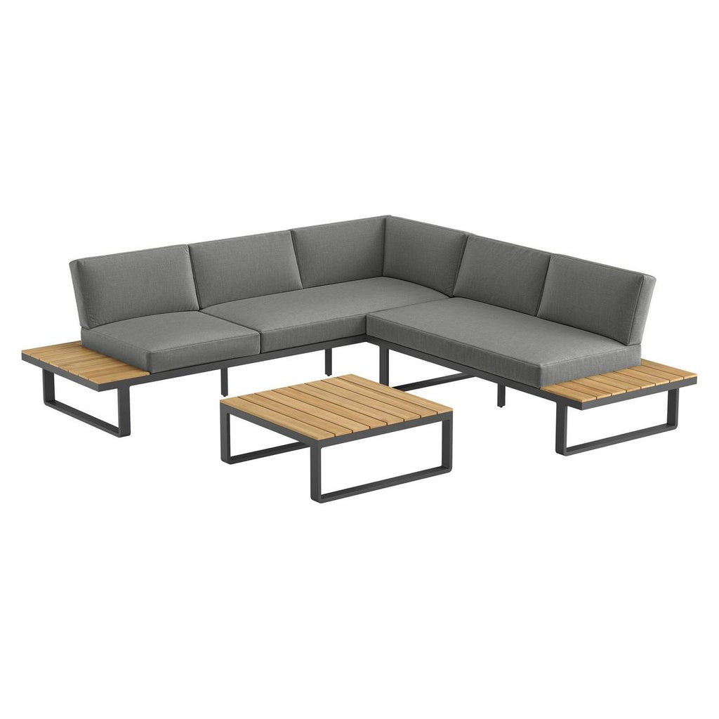 Hjørnesofa ute Albufeira med loungebord aluminium 249x251 cm bakside