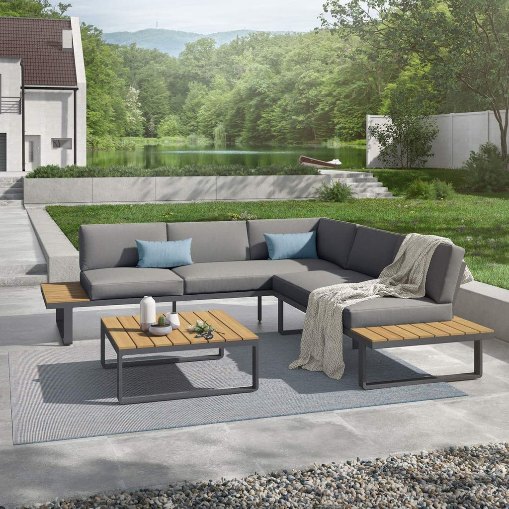 Hjørnesofa ute Albufeira med loungebord aluminium 249x251 cm forfra