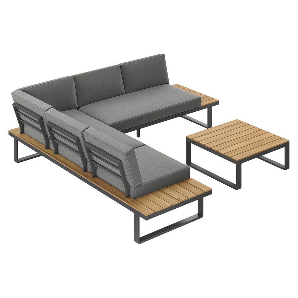 Montert Hjørnesofa ute Albufeira med loungebord aluminium på terrasse