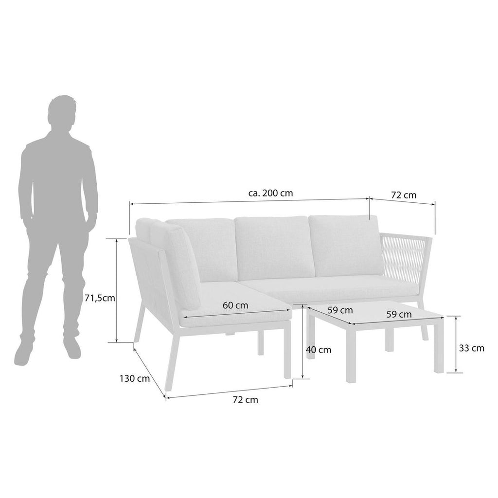 Hjørnesofa ute Alex med loungebord aluminium tau grå - detalj tauveving