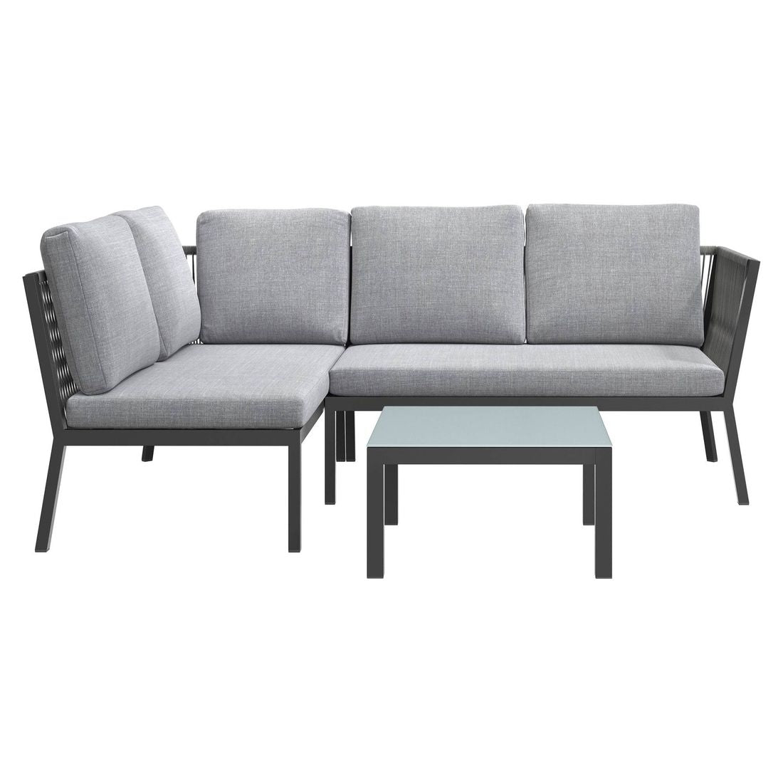 Hjørnesofa ute Alex med loungebord aluminium tau grå - montert på terrasse