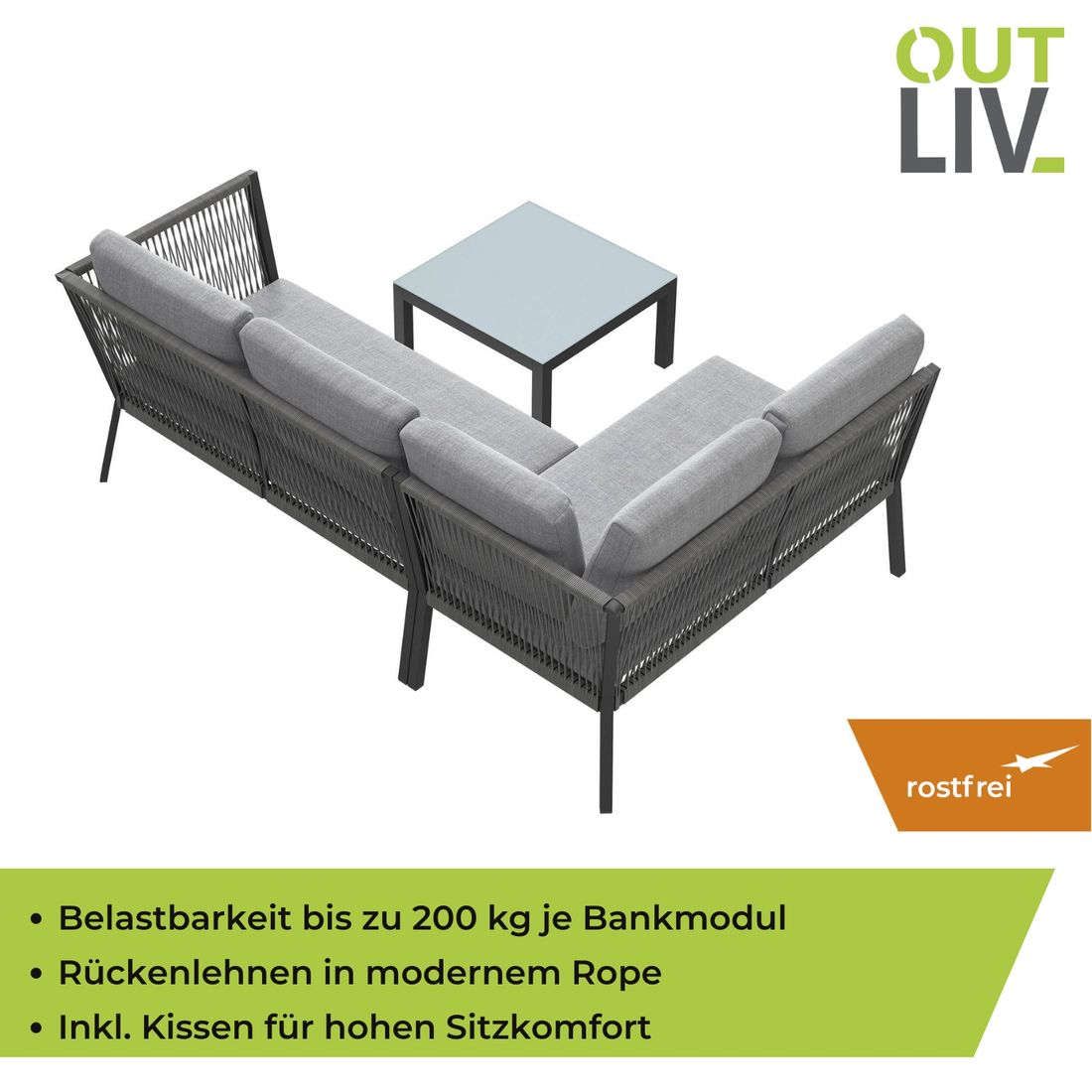 Hjørnesofa ute Alex med loungebord aluminium/tau grå - OUTLIV.