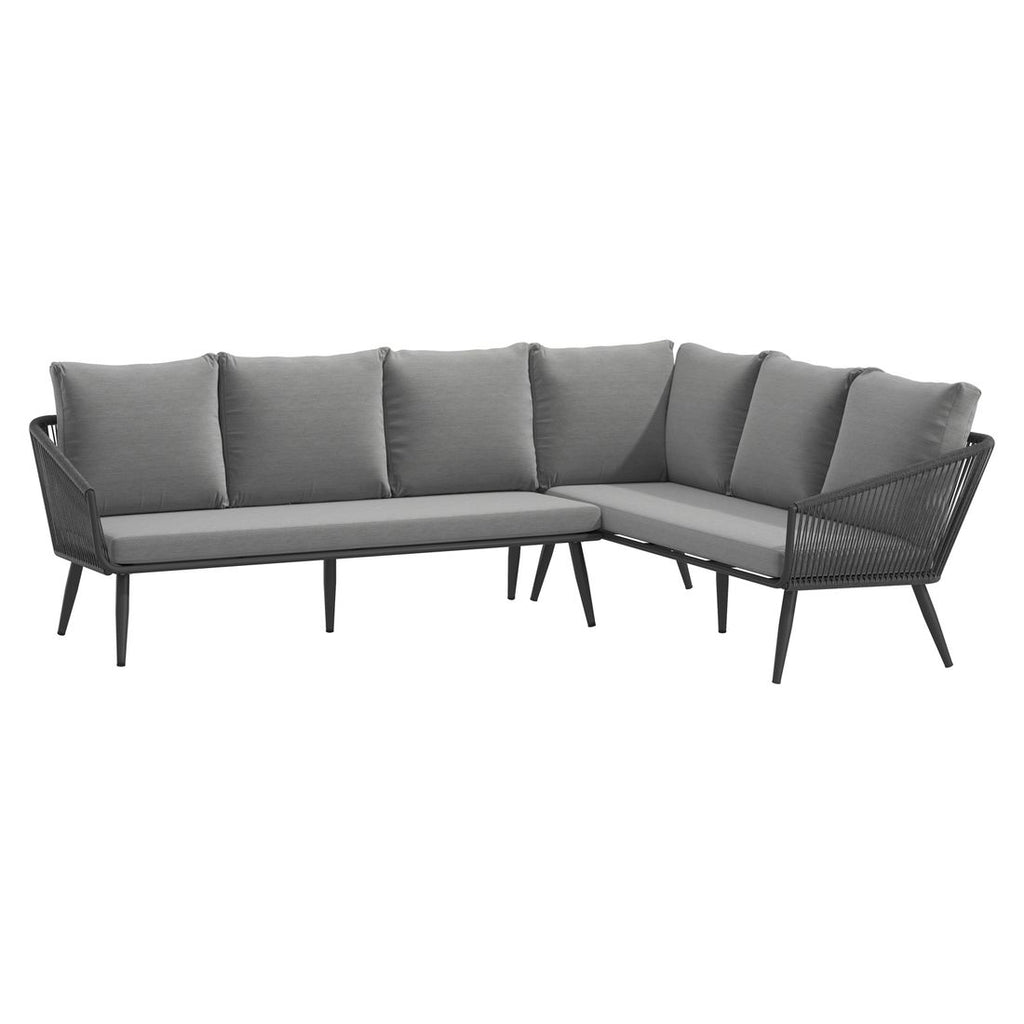Detalj av tau på Hjørnesofa ute Alex aluminium tau olefin