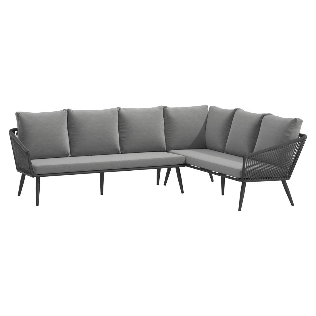 Detalj av tau på Hjørnesofa ute Alex aluminium tau olefin