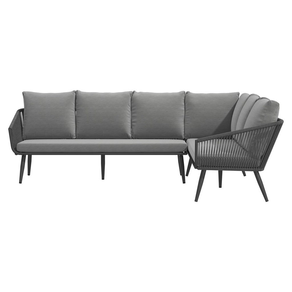 Montert Hjørnesofa ute Alex aluminium tau olefin på terrasse