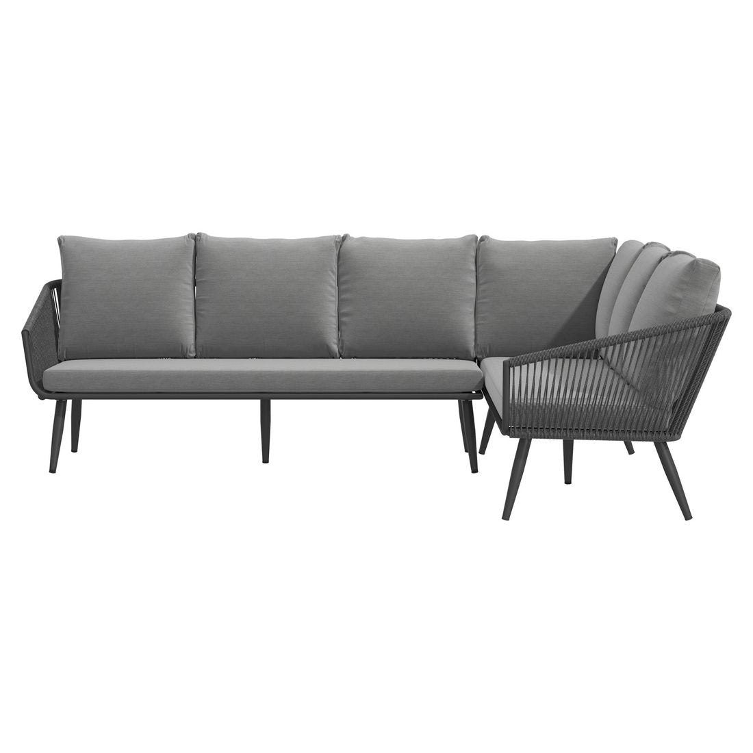 Montert Hjørnesofa ute Alex aluminium tau olefin på terrasse