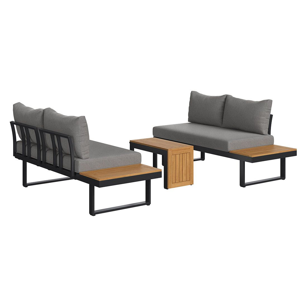 Hjørnesofa ute Alpha aluminium/akasie med loungebord - OUTLIV.