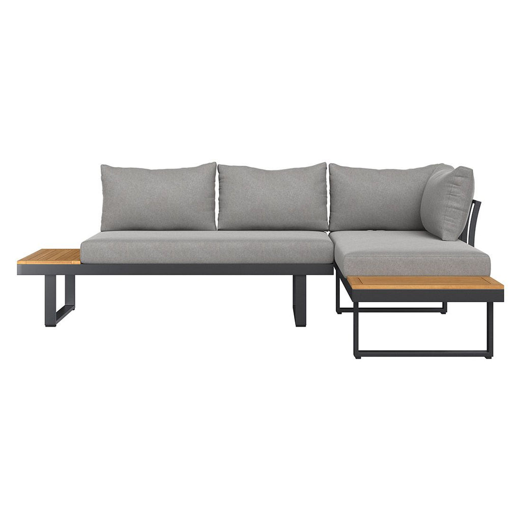 Hjørnesofa ute Alpha aluminium/akasie med loungebord - OUTLIV.