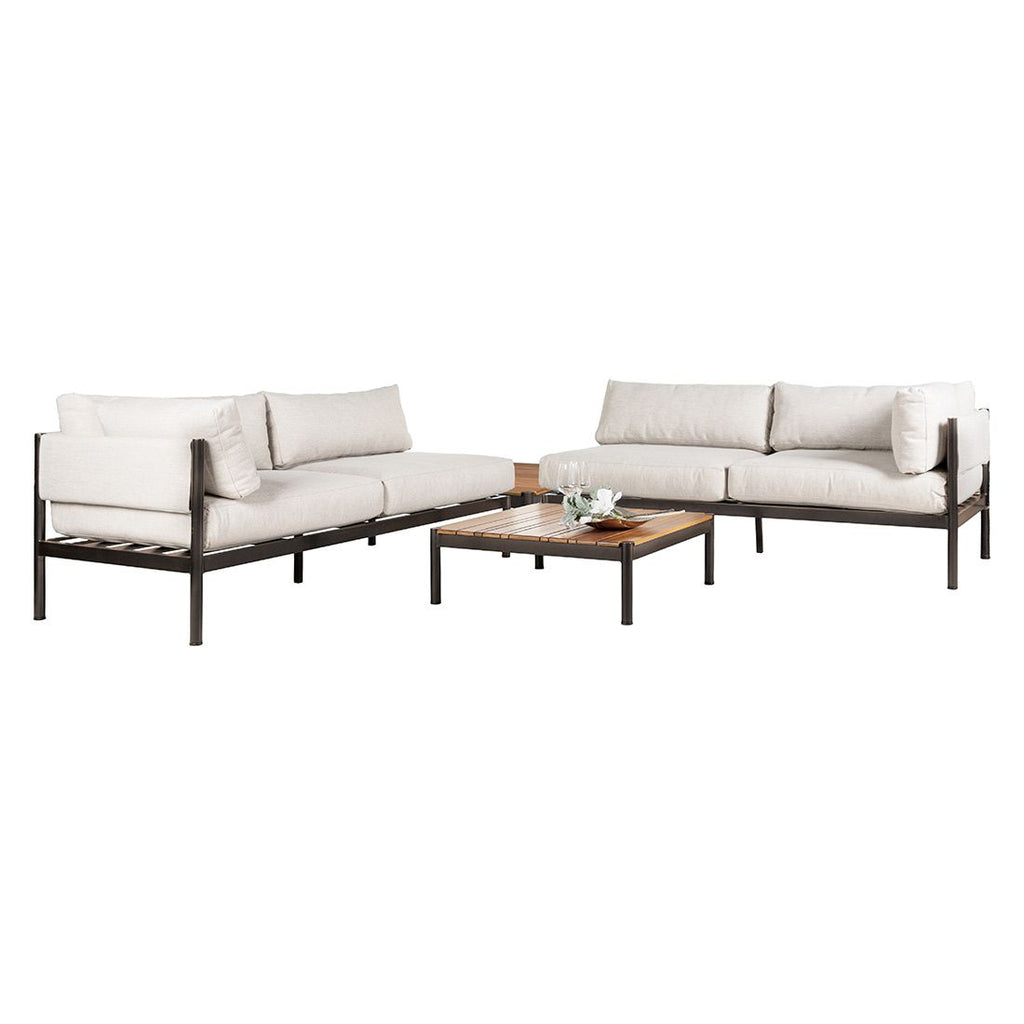 Hjørnesofa ute med loungebord aluminium teak OUTLIV bakside