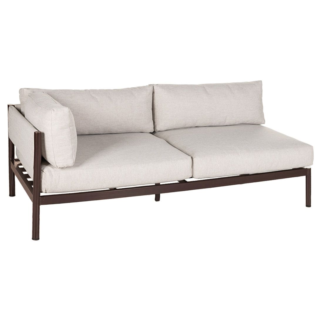 Detalj av teakbord på Hjørnesofa ute aluminium teak OUTLIV