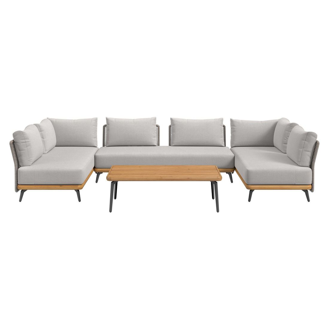 Hjørnesofa ute Ava akasie tau med loungebord detalj av akasietre