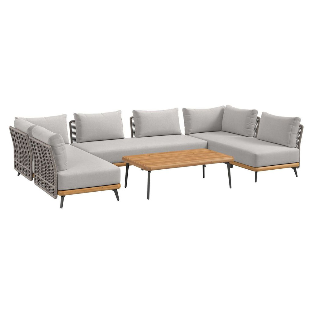 Hjørnesofa ute Ava akasie tau med loungebord detalj av bordplate