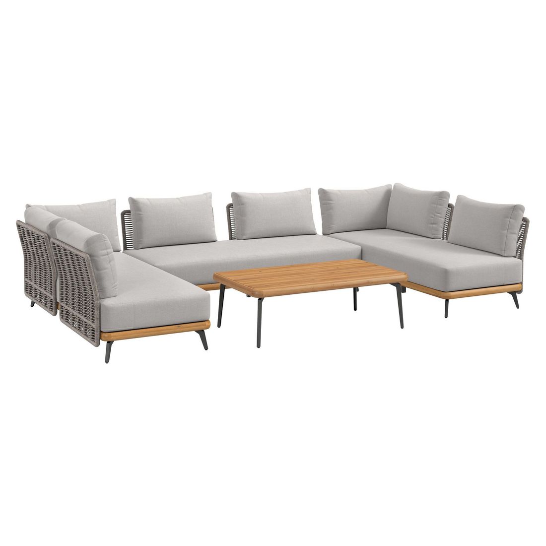 Hjørnesofa ute Ava akasie tau med loungebord detalj av bordplate