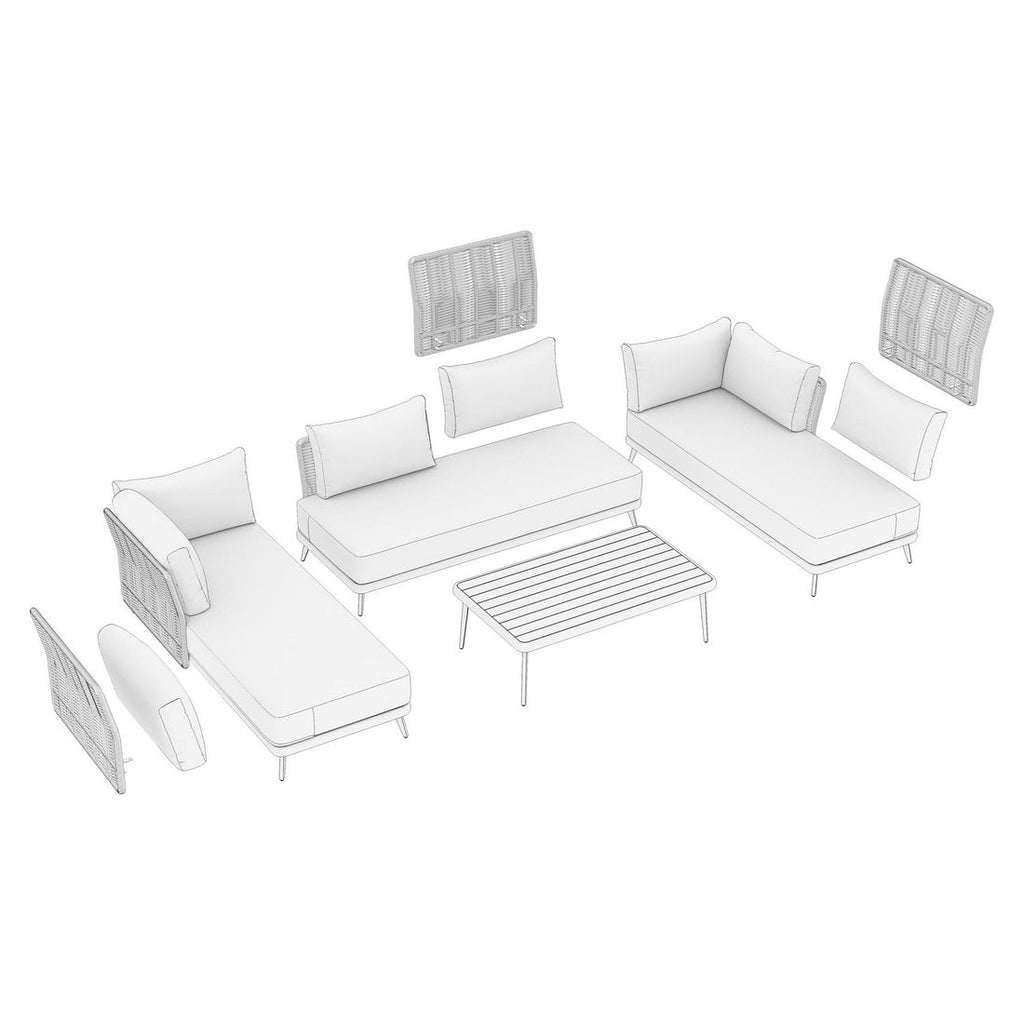 Hjørnesofa ute Ava akasie tau med loungebord montert på terrasse