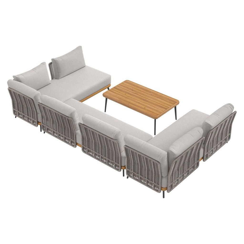 Hjørnesofa ute Ava akasie tau med loungebord nærbilde av tau materiale