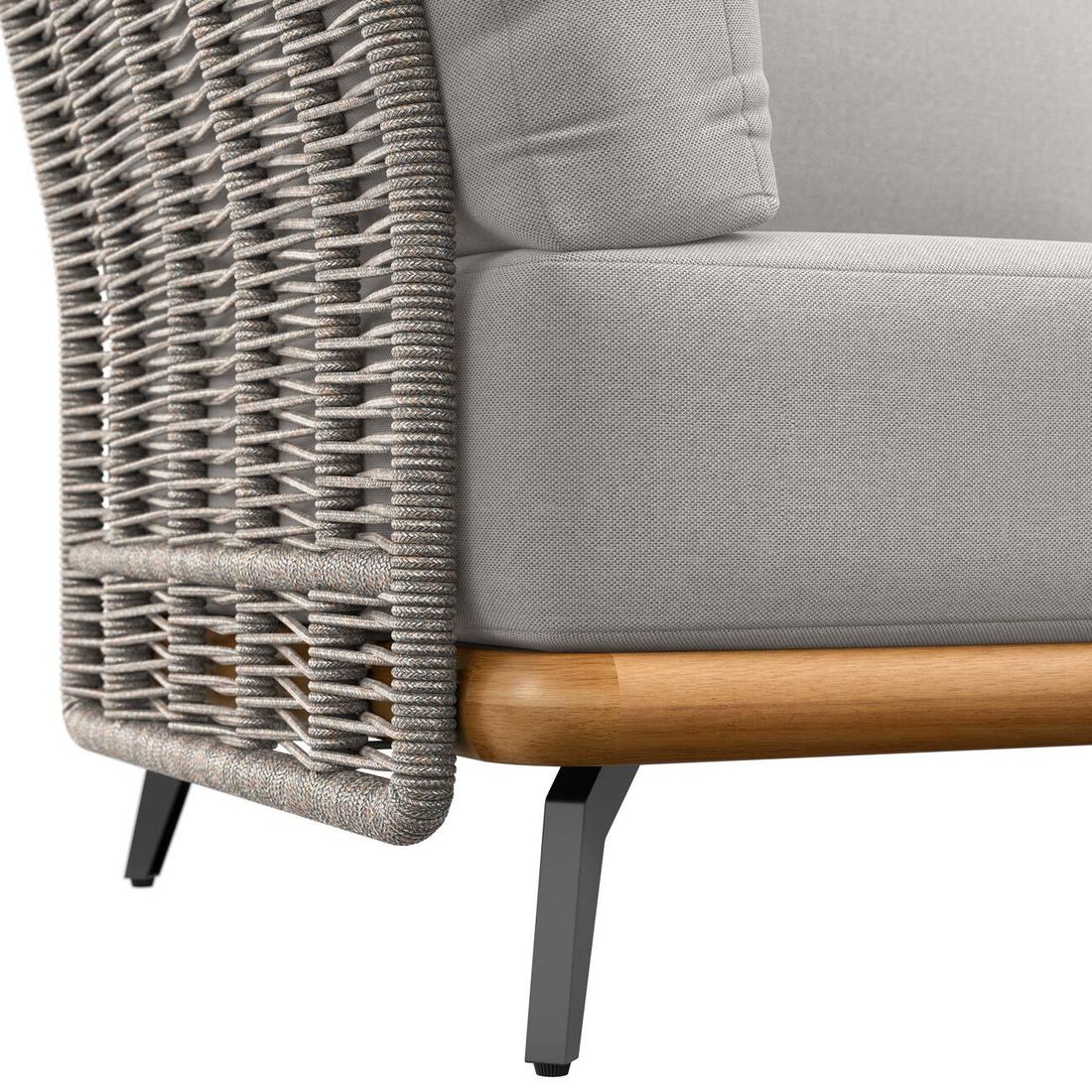 Hjørnesofa ute Ava akasie tau med loungebord oversikt fra siden