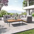 Hjørnesofa ute Ava med loungebord akasie/tau forfra