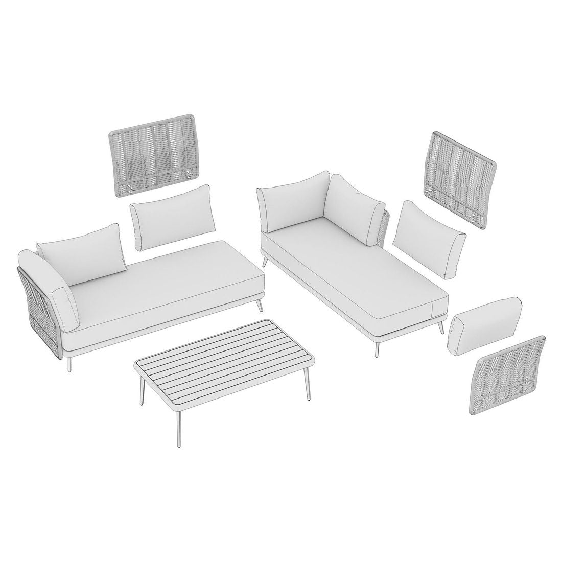 Montert Hjørnesofa ute Ava med loungebord akasie/tau i hage