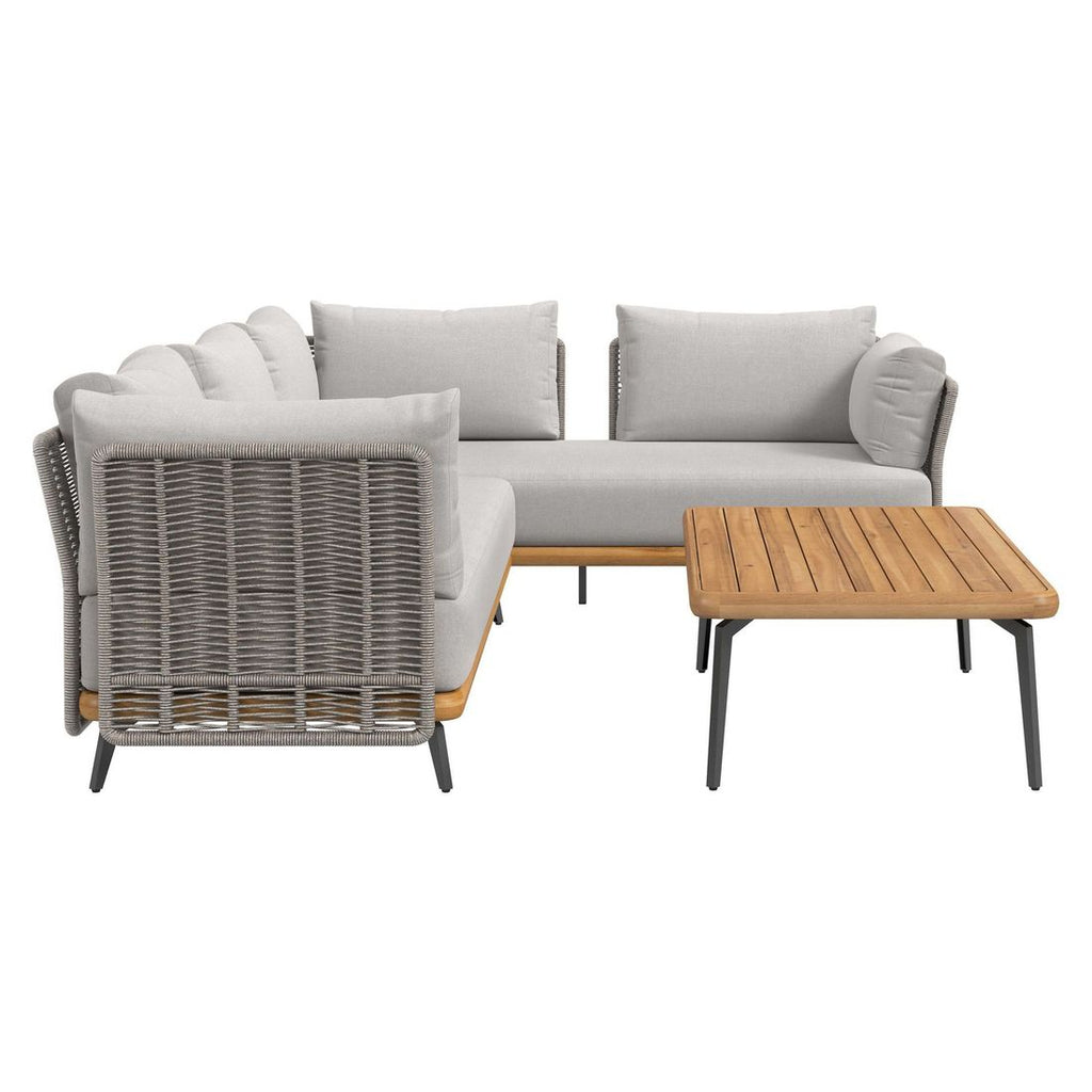 Ottomane på Hjørnesofa ute Ava med loungebord akasie/tau