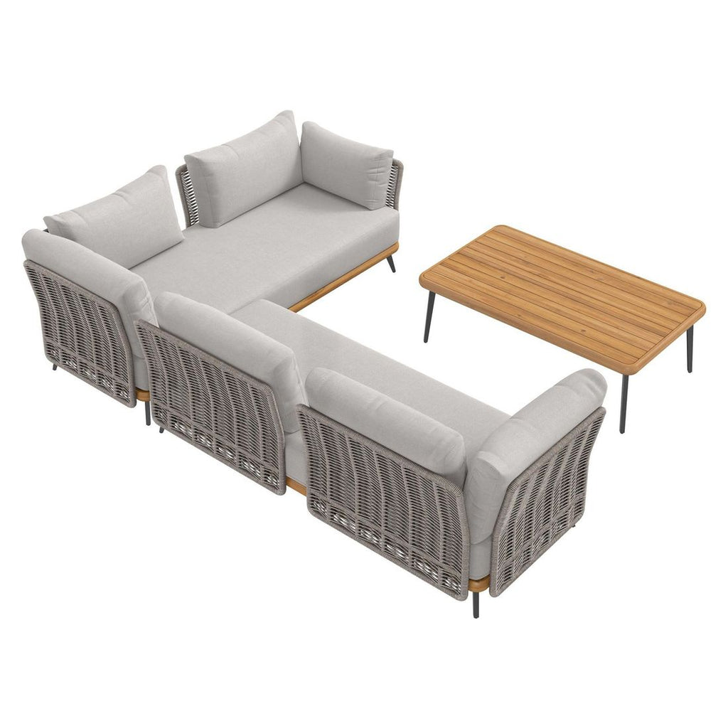 Stålben på Hjørnesofa ute Ava med loungebord akasie/tau