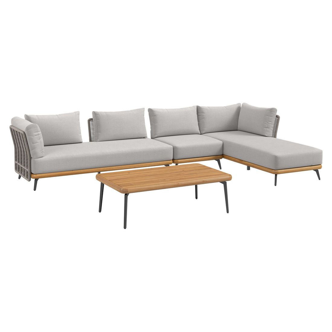 Hjørnesofa ute Ava med loungebord akasie/tau bakside