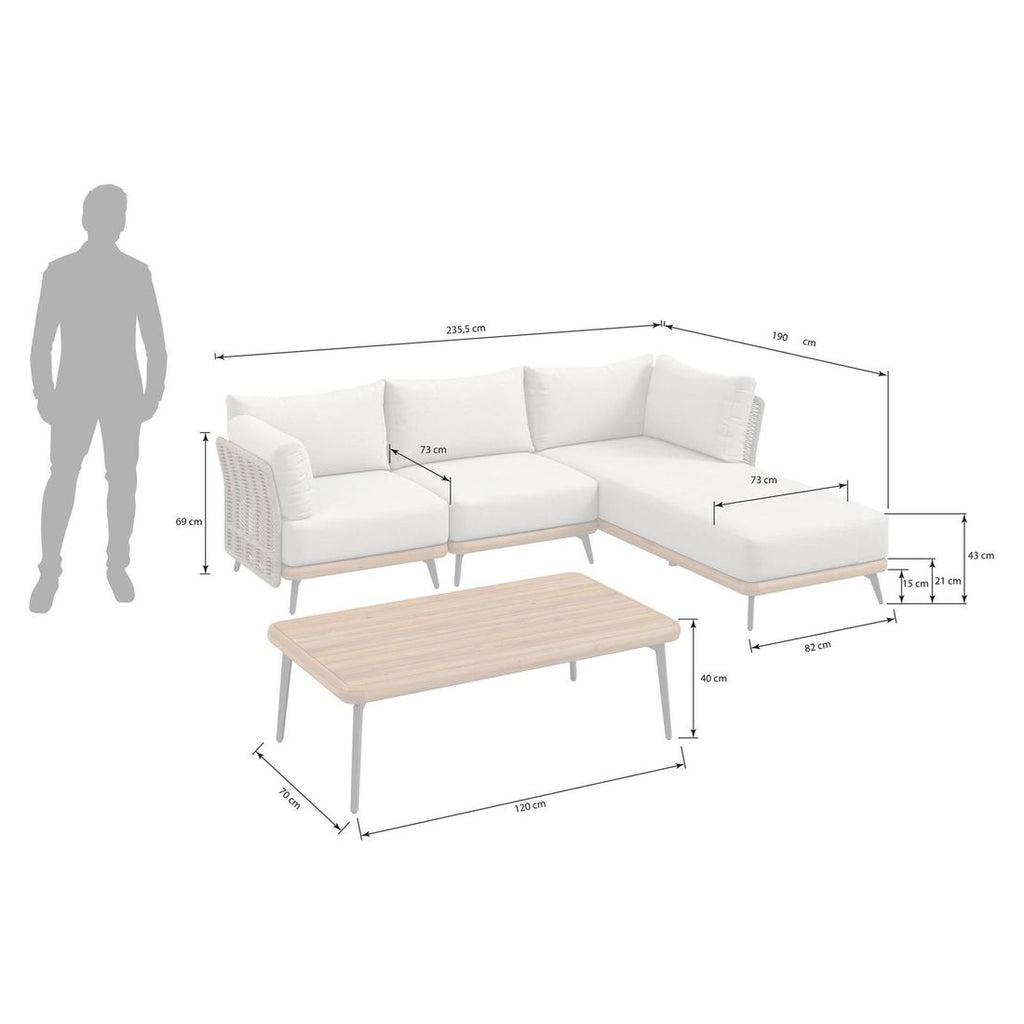 Hjørnesofa ute Ava med loungebord akasie tau bakside