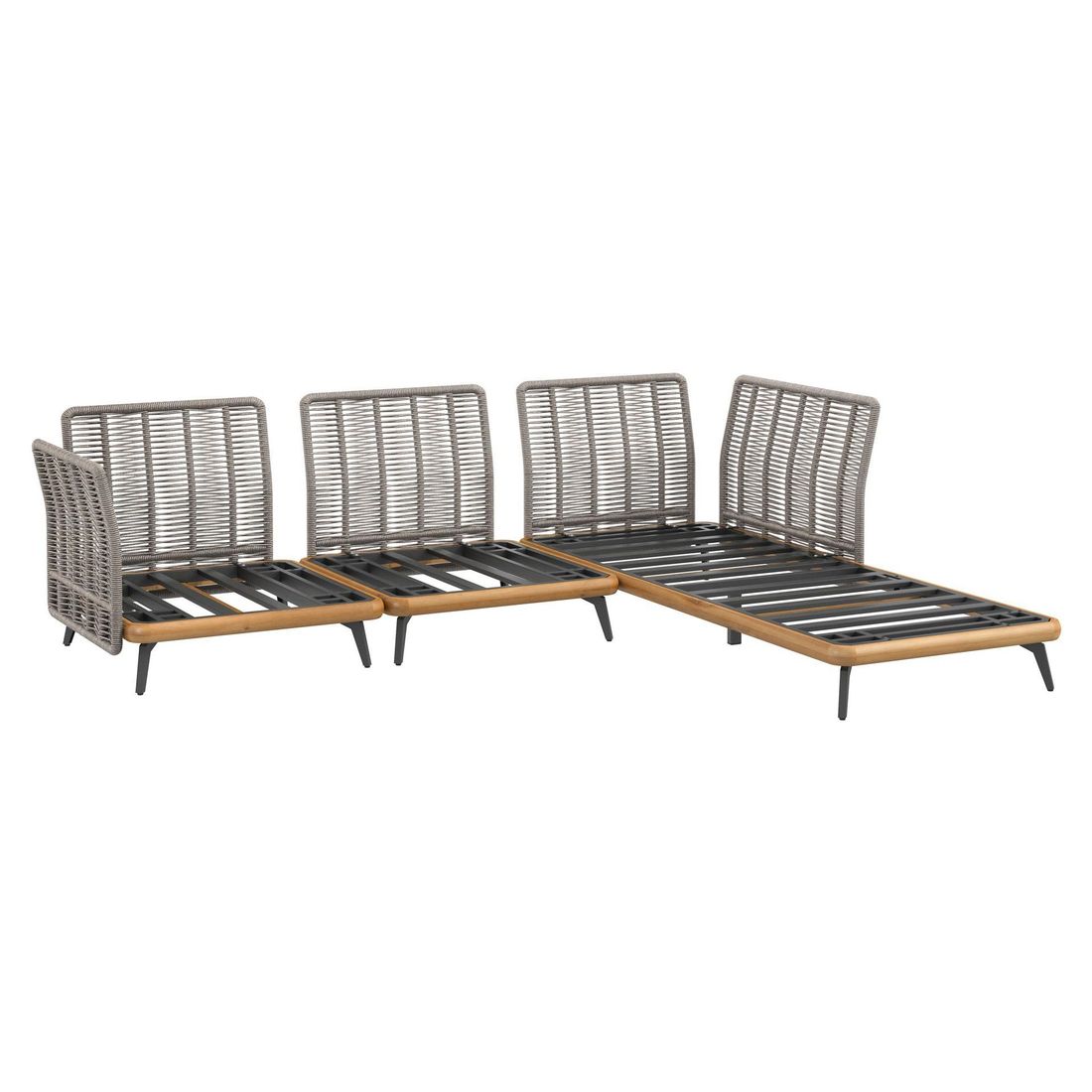Montert Hjørnesofa ute Ava med loungebord akasie tau på terrasse