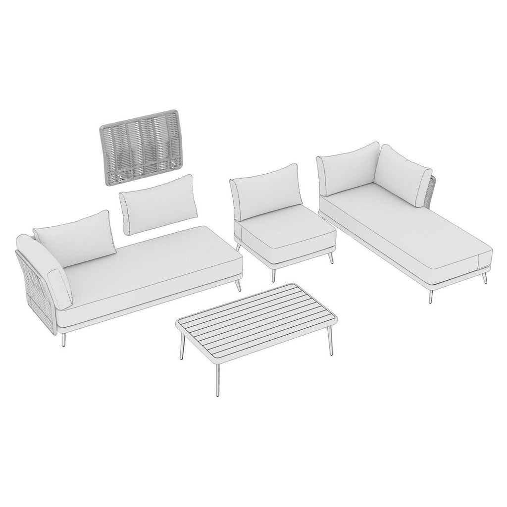 Montert Hjørnesofa ute Ava med loungebord akasie/tau på terrasse