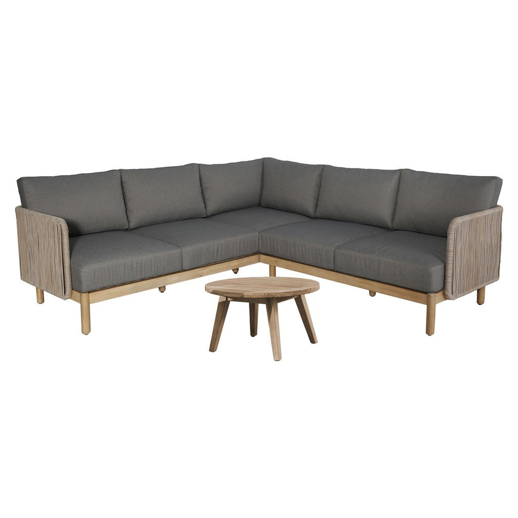 Hjørnesofa ute Avalon akasie tau olefin med loungebord bakside