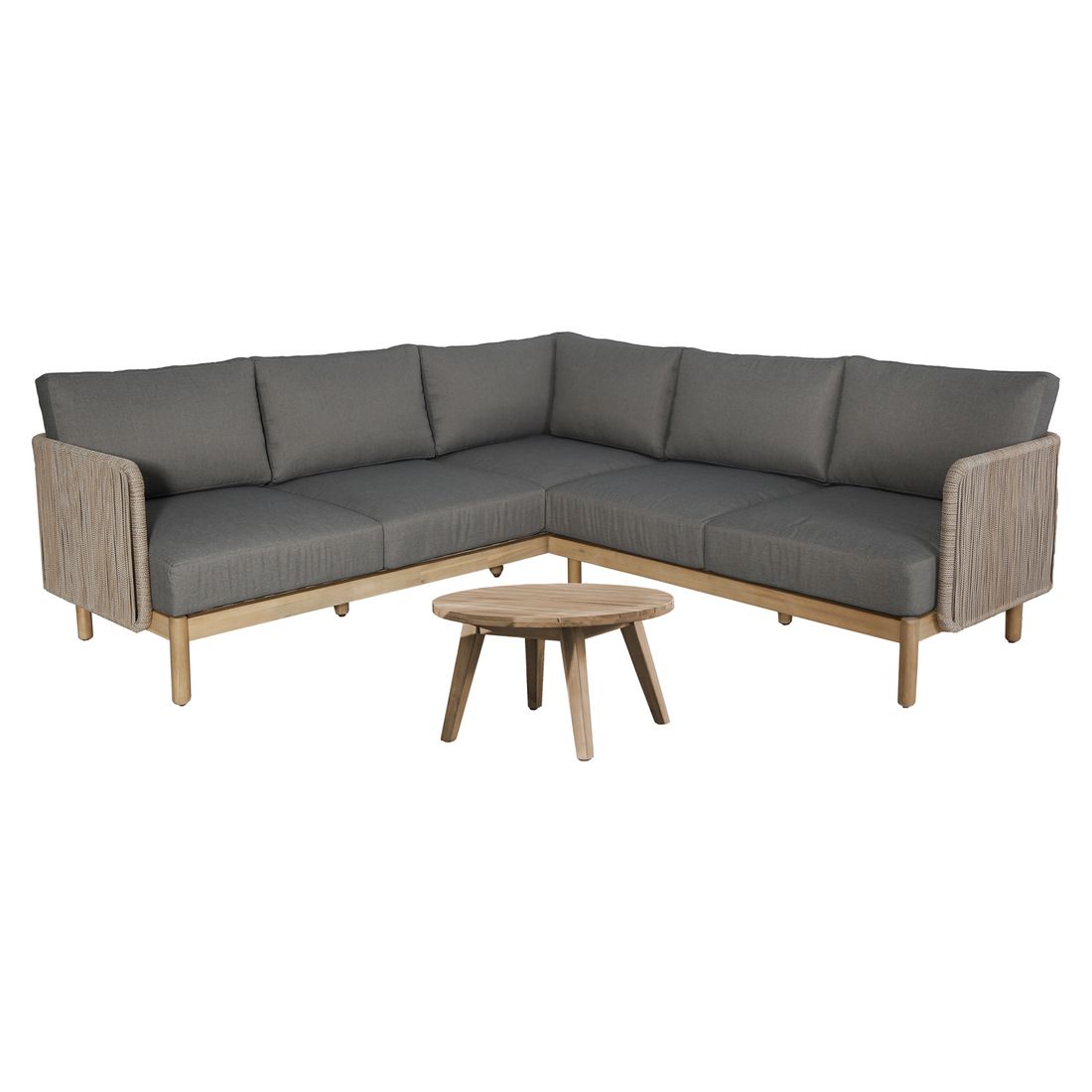 Hjørnesofa ute Avalon akasie tau olefin med loungebord bakside