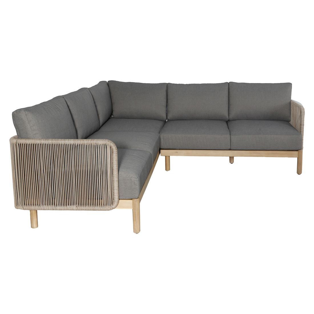 Oversikt over loungebord ved Hjørnesofa ute Avalon akasie tau olefin med loungebord