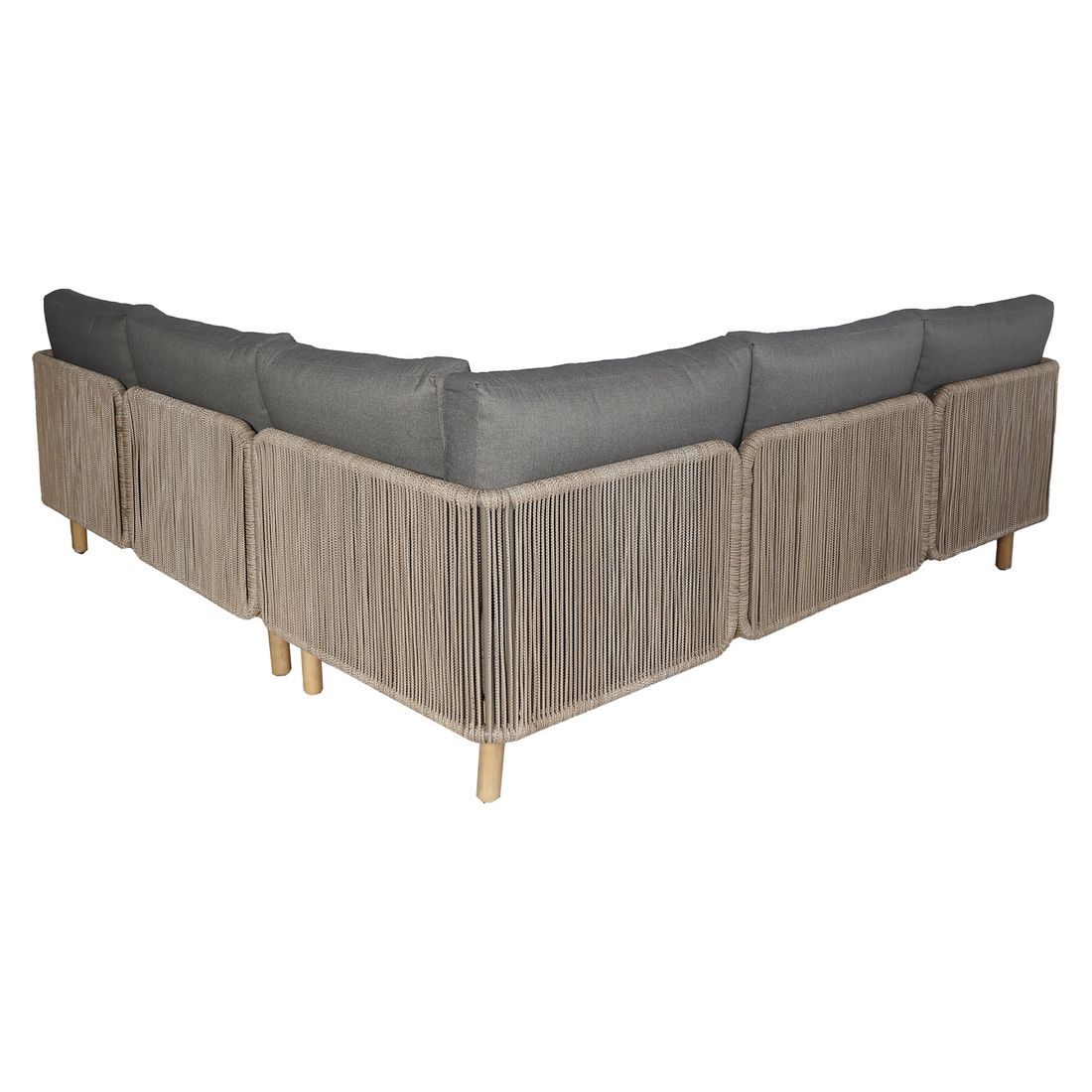 Sittepute og rope materiale på Hjørnesofa ute Avalon akasie tau olefin med loungebord