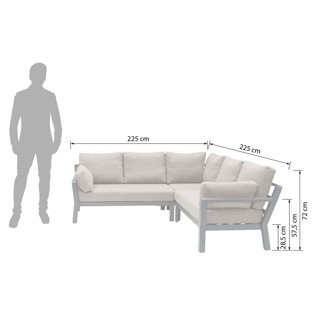 Detalj av Hjørnesofa ute Avena med spisebord aluminium 225x225 cm