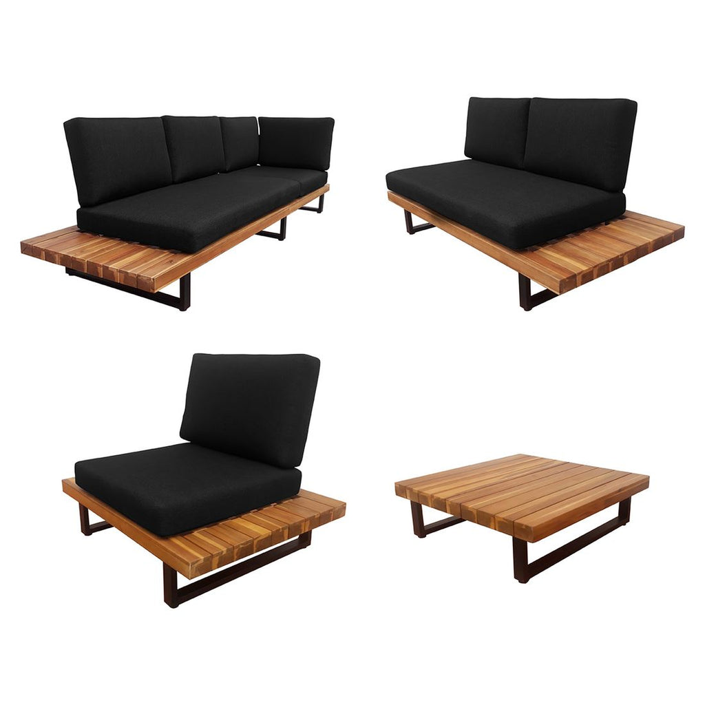 Detalj av akasietre bordplate på Hjørnesofa ute Bahamas med loungebord aluminium/akasie - OUTLIV