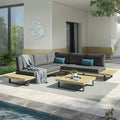 Hjørnesofa ute Barbados med loungebord aluminium/akasie forfra