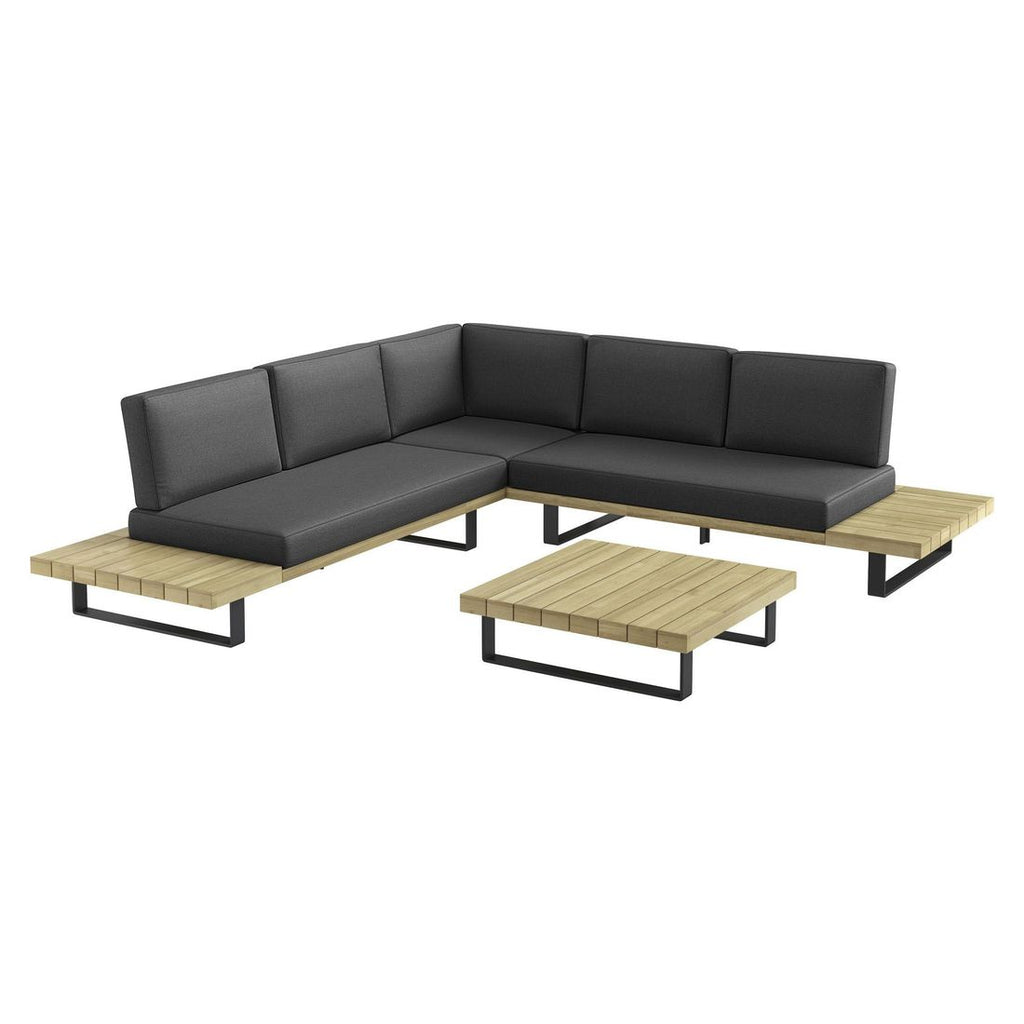 Hjørnesofa ute Barbados med loungebord aluminium/akasie bakside